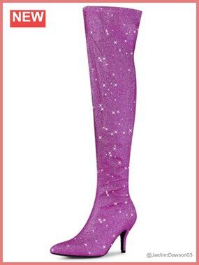 Glitter Stiletto Heel Over the Knee Thigh High Boots with Side Zipper